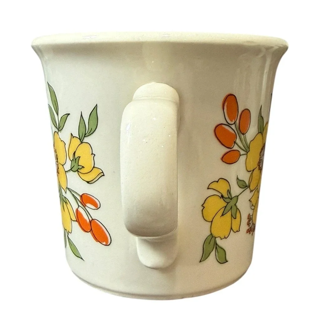 Vintage 70s Floral Mugs Taylor USA Set‎ 4 Yellow Orange Boho Retro Cups